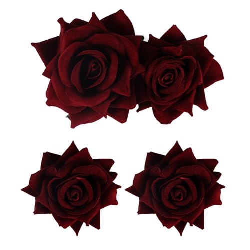 3 Pcs Rose Flower Hair Clip Rose Brooch Flamenco Dancer Hairpin Mexican Hair Accessories for Woman Girls Wedding Party Mother's Day Halloween Costume (2 Styles) (Dark Red)