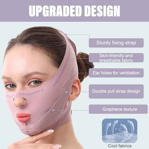 Chin Strap For Sleeping Face Lift, Double Chin Reducer, Reusable 3D V Line Lifting Mask, Graphene Breathable Lce Silk Face Lift Mask for Double Chin Reduction, Facial Contouring & Sagging Cheeks