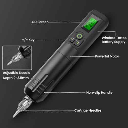 GEEKERA Wireless Tattoo Gun Machine, Rotary Cartridge Tattoo Pen Professional with 2000mAh Battery Supply, 6-8h Long Time, Powerful Motor, Large LCE Display, for Professionals and Beginners
