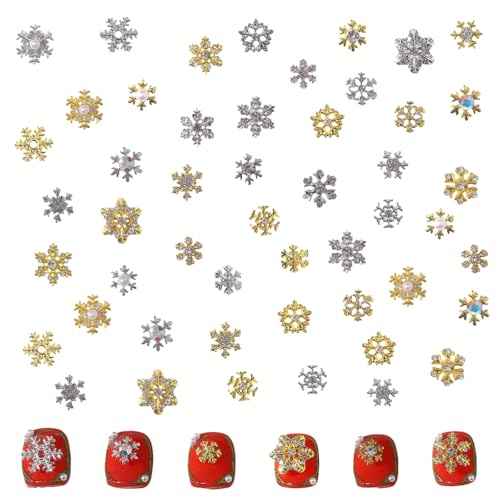 Snowflake Nail Charms, 60 Pcs Gold Silver Nail Jewels for Acrylic Nails,3D Alloy Christmas Nail Decorations for Women Girls DIY Craft Making Nail Design Supplies