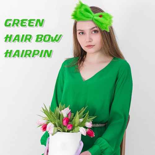 Large Green Furry Hair Bow Halloween Hair Clip for Women Girls Christmas Hair Accessories Christmas Tree Decorations