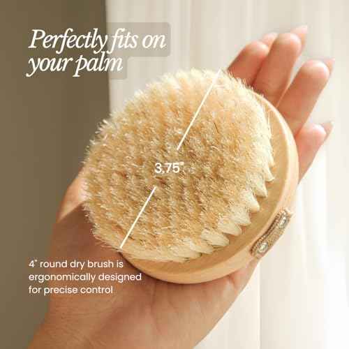 Bare Botanics Dry Body Brush for Lymphatic Drainage - Improve Circulation w/Gentle Exfoliation for Soft Skin - Ergonomically Designed w/Elastic Strap - Soft but Firm Natural Boar Bristles