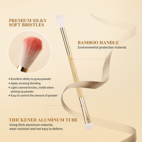 BEILI Eyeshadow Brushes Set 10pcs Duo End Eye Makeup Brushes Travel Makeup Brushes Set with Soft Synthetic Hairs & Real Bamboo Wood Handle for Eyeshadow, Blending,Concealer, Eyebrow, Eyeliners
