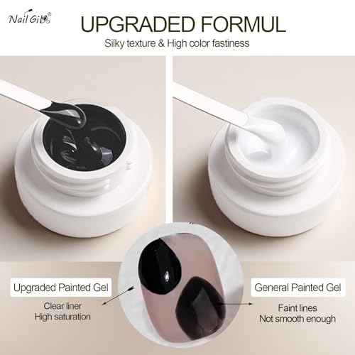 NAILGIL Gel Paint for Nails Art, Black and White Painting Gel for Drawing Striper Liner Floral Nail Art Cured UV LED DIY for Salon Home DIY Manicure, 2pcs