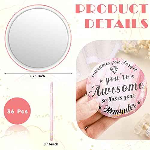 2.76 Inch 36 Pcs Inspirational Compact Mirror Bulk Gifts for Women Mini Pocket Mirror Small Employee Round Makeup for ?Christmas Galentines Mothers Nurse Quinceanera