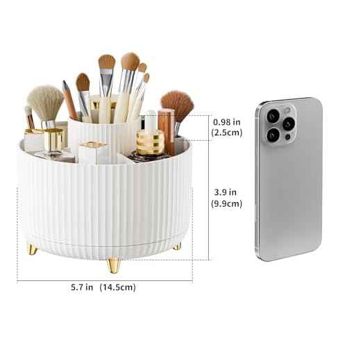 360¡Æ Rotate Makeup Brush Holder Organizer, Makeup Organizers Countertop, Makeup organization and Skincare Storage for Vanity, Desktop, Bathroom (White)