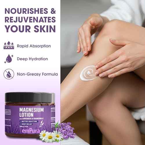 Lavender Magnesium Body Lotion, Better Nighttime Magnesium Cream - For Arms, Feet & Muscle Discomfort - Relaxing, Soothing & Moisturizing with Chamomile Extract, Shea Butter & Jojoba Oil (4oz)