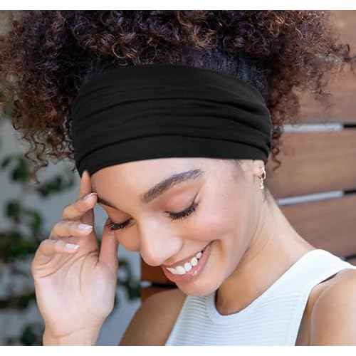 Huachi Wide Headbands: Boho Elastic Non-Slip Thick Stretchy Headbands for Women's Workout, Running, and Active Wear