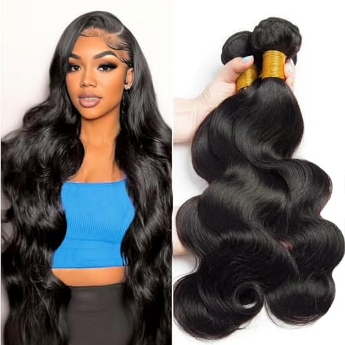 12A Human Hair Bundles 16 18 20 Inch Body Wave 100% Unprocessed Hair 3 Bundles Deals Extensions Quick Weave Human Hair Natural Black Color