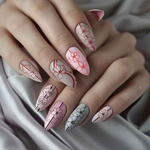 PH PandaHall 3pcs Border Flowers Nail Stamp Plates, Geometric Line Flowers Nail Stamper Plant Nail Art Stencils Print Nail Stencils Stainless Steel Nail Image Plate for Nail Art Design Manicure Salon