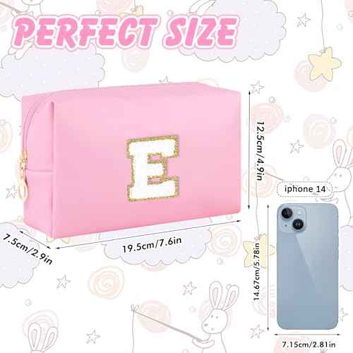 Initial Makeup Bag for Women Travel Small Cosmetic Bag Cute Pink Personalized Preppy Makeup Pouch for Purse Zippered Toiletry Organizer PU Leather Makeup Bag Makeup Case for Christmas£¨E£©