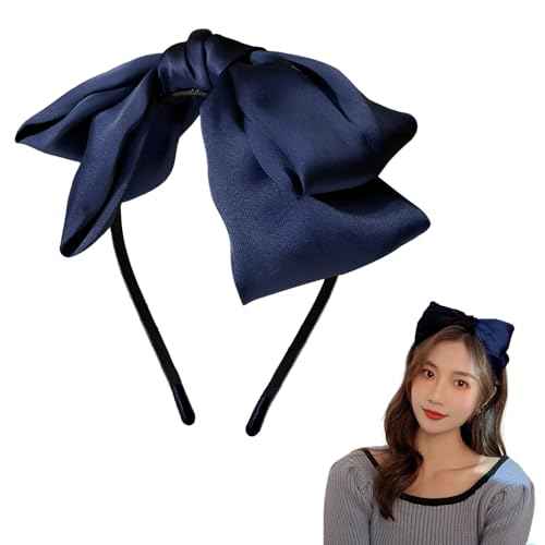 Navy Blue Bow Headband for Women Girls Satin Navy Blue Hair Bows Silk Bowknot Headband Christmas Head Band with Bow Headpiece Headwear Knotted Bowknot Headbands for Women Christmas Hair Accessories