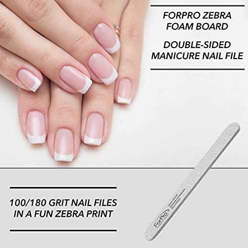 ForPro Professional Collection Zebra Foam Board, 100/180 Grit, Double-Sided Manicure Nail File, 7" L x .75" W 50-Count