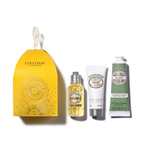 L'OCCITANE Almond Holiday Ornament Gift Set for Soft & Supple Skin: Includes Travel-Sized Almond Shower Oil, Almond Milk Concentrate and Almond Delicious Hands