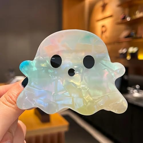 1 Pack Ghost Hair Clip Halloween Laser Aurora Ghost Hair Claw Clips Strong Hold Hair Jaw Clamp Cute Non-Slip Ghosts Acetate Hair Claw Halloween Hair Accessories for Thick Thin Hair