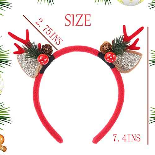 Florry Christmas Antler Headband Hair Hoop for Women Glitter Reindeer Antlers Hair bands Hair Accessories Headdress for Christmas Decorations Holiday Party (Red)