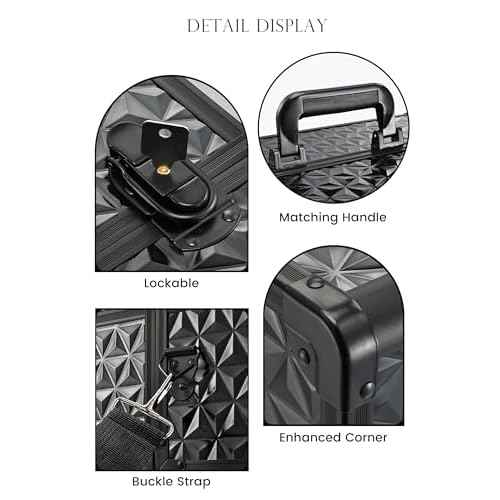 Joligrace Makeup Train Case Professional Cosmetic Organizer Aluminum Storage Box with 4 Adjustable Dividers Trays Lockable Portable with Shoulder Strap