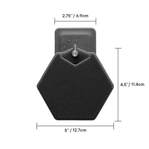 TOOLETRIES Body Scrubber & Hook - Premium Silicone Scrub for Cleaning, Exfoliating and Invigorating Your Skin - Shower Accessories - Durable & Long Lasting Body Wash Scrubber for Men - Charcol