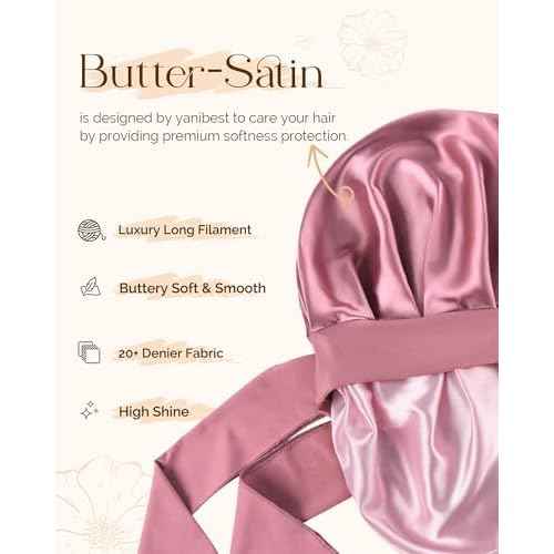 YANIBEST Satin Silk Bonnet for Sleeping Women, Double Layer Hair Bonnet with Elastic Tie Band for Curly Natural Hair
