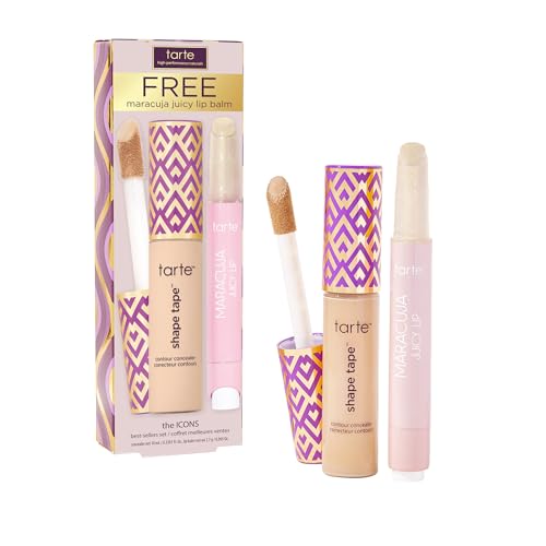 tarte icons shape tape concealer & maracuja juicy lip duo ? Full Coverage Concealer for Dark Circles & Fine Lines with Hydrating Nourishing Lip Gloss Balm, Vegan & Cruelty Free