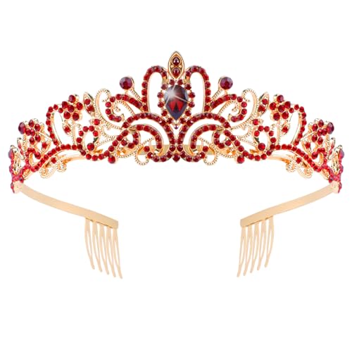 COCIDE Red Tiara Crowns Aurora Borealis Crystal Headband Princess Ruby Rhinestone Crown with Combs Bride Headbands Bridal Wedding Prom Birthday Party Hair Accessories Jewelry for Women Girls