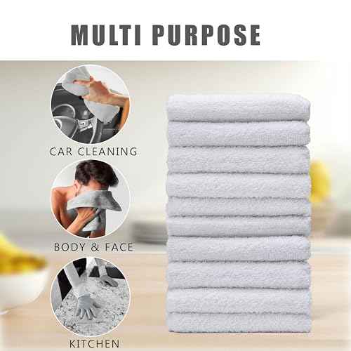 Textila Terry Wash Cloths ? Pack of 10, White, 12x12 Inches ? Soft, Absorbent & Multipurpose Cotton Washcloths for Face, Hand, Bath, Kitchen, Spa, Gym & Hotel Use