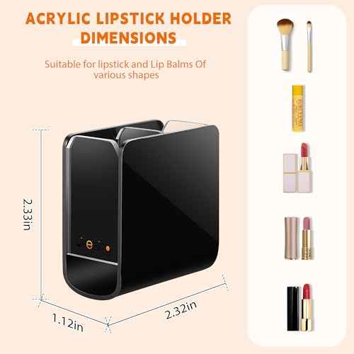 Car Chapstick Holder, Acrylic Black Lip Balm Holder for Interior Car, Work Computer Side Lipstick Organizer Case Accessories Mount for Women Auto Vehicle SUV 2 Dividers