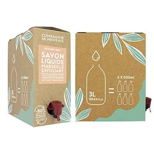 Compagnie de Provence Savon de Marseille Exfoliating Liquid Soap, Sparkling Citrus, 101.4 Fl Oz Eco Refill