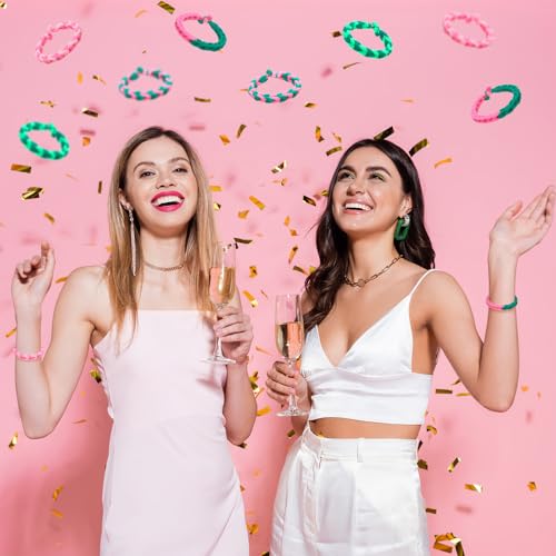 48 Set Pink and Green Party Favor Wizard Bracelets Friendship Gift Bulk for Women Witch and Princess High Elastic Hair Tie Hair Accessory Decoration for Birthday Party Christmas Bachelorette