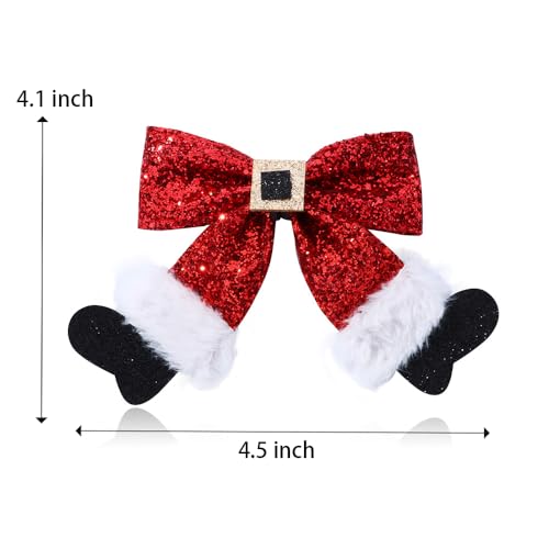 2Pcs Glitter Cute Christmas Bows Barrettes Red Hairpins Hair Accessories for Girls Women Xmas Party Gifts