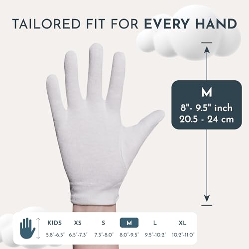 1 Pair Cottonnerie Cotton Gloves for Dry Hands Sleeping, Moisturizing Gloves Overnight, Hand Moisturizer Gloves, Moisture Gloves for Dry Hands Overnight, Sleeping Gloves, Eczema Gloves, Medium
