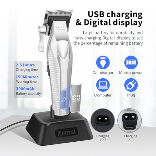 KEMEI KM-1798 Professional Hair Clipper for Men, Cordless Beard Trimmer, Barber Clippers with USB Rechargeable, Edgers, Fade Clipper, Gift for Men