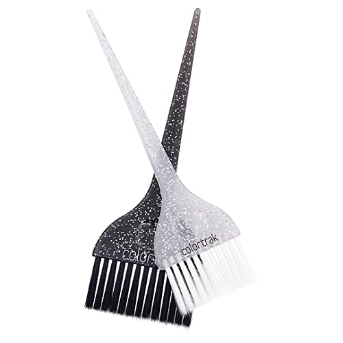 Colortrak 2 Piece Galaxy Glitter Hair Color Brushes, For Highlighting and Coloring Large Sections of Hair, 1 x 2.5 Inch Wide Brush with Soft Bristles, 1 x 3 inch Extra Wide Brush with Stiff Bristles