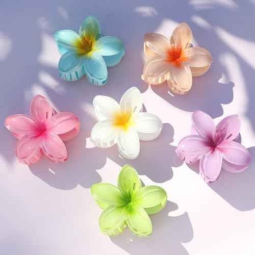 Flower Hair Clips for Women 6 Pcs Hawaiian Large Claw Clips Plumeria Medium Hair Claw Clips for Thick Thin Hair Hibiscus Tropical Beach Hair Accessories for Women Girls and Girls (ABS)
