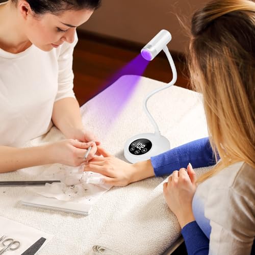 AORAEM UV LED Nail Lamp, Rechargeable Gooseneck Lamp for Gel Nails 12W Quick Dry LED Nail Light Bueaty Dryer with 4 Timers & Auto Sensor, Professional Flash Cure Light for Gel Nails Home DIY White