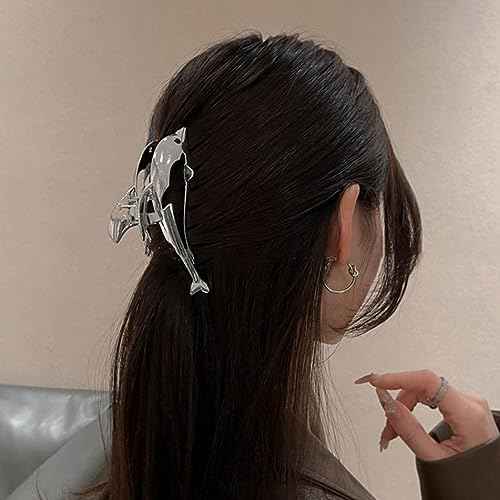 2 PCS Dolphin Hair Claw Clips for Women, Metal Claw Clips for Thick Hair Elegant Barrettes Strong Hold Hair Clamps Non Slip Hair Catch Jaw