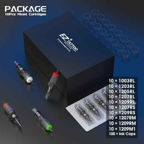 EZ Tattoo Cartridge Needles Assorted - 100Pcs Mixed (3RL 5RL 7RL 9RL 7RS 9RS 9M1 7RM 9RM) Standard Bugpin Tattoo Needles Cartridges for Tattoo Machine Gun - Revolution