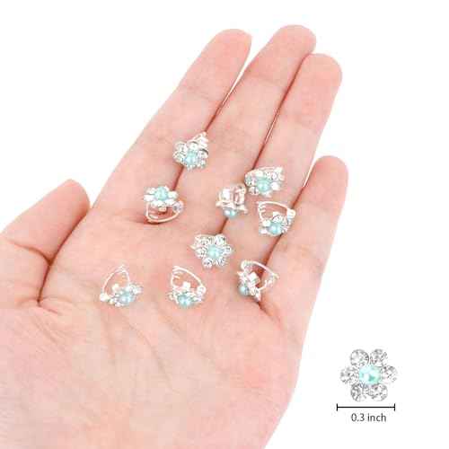 YISSION 20Pcs Mini Rhinestone Flower Hair Clips Cute Blue Pearl Hair Pins Small Decorative Hair Clips Wedding Hair Barrettes Bridal Hair Accessories for Girls Women