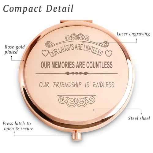 Friendship Gifts for Women Girls, Personalized Compact Mirror, Christmas Stocking Stuffers for Adult Teen, Unique Birthday Gifts for Her Best Friend Female Sister