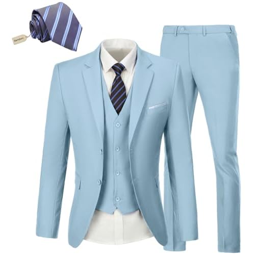 Men's Suit Slim Fit 3 Piece Wedding Dress Tux Suit Set Two Buttons Business Suits Blazer Jacket Vest Pants with Tie