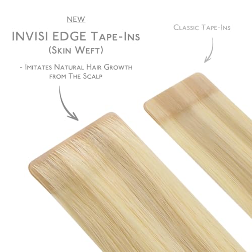 WENNALIFE Invisi Edge Tape in Hair Extensions Human Hair, 20 Inch 50g 20pcs Light Blonde Highlighted Golden Blonde Invisible Luxury Remy Hair Extensions Natural Seamless Injected Tape Ins Straight