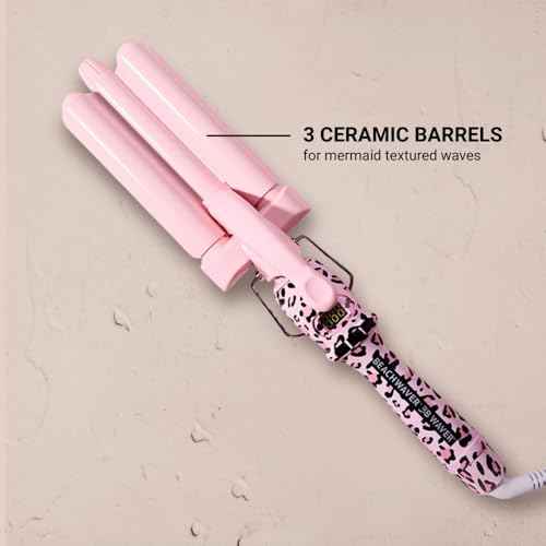 The Beachwaver Co. 3B Waver - Pink Catwalk | Triple Barrel Hair Waver for Mermaid Waves | Professional Curling Iron with Adjustable Temperature, LED Screen, and Ceramic Barrels