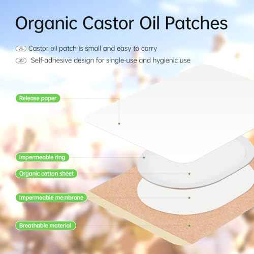 Castor Oil Patches Kit 30 Pack, With 8 oz Organic Cold Pressed Castor Oils, Comfortable Organic Cotton Castor Oil Pack Wrap for Stomach, Belly Button and Liver Detox Ect, Easy of Use and Hygienic