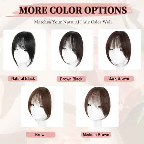 Clip in Bangs, 100% Real Human Hair Natural Black Fake Bangs Clip in Hair Extensions French Bangs Fringe with Temples Hairpieces for Women Curved Curtain Bangs for Daily Wear