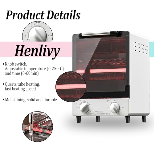 High Temperature Sterilizer, Large Capacity Dry Heat Stainless Steel Sterilizer with Temp and Timer Control, Max timing 60min, Max temperature 250¡É (482¢µ), With Stainless Trays, 110V power