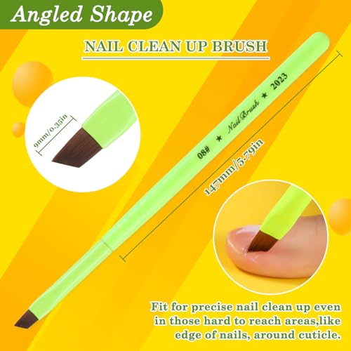 3PCS Nail Clean Up Brushes for OPI Nail Polish Remover, Brushes for Cleaning Polish Mistakes on the Cuticles, Acetone Resistant Nail Brush for Nail Art and Designs£¨Fluorescent Green £©
