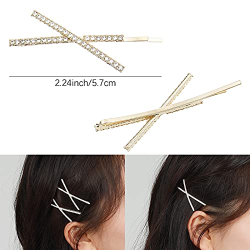 9 Pieces X Shaped Crystal Hair Pins Rhinestone Bobby Pin Metal Shiny Hair Clip Sparkly Hair Decorations Barrettes Hair Accessories for Women Girls