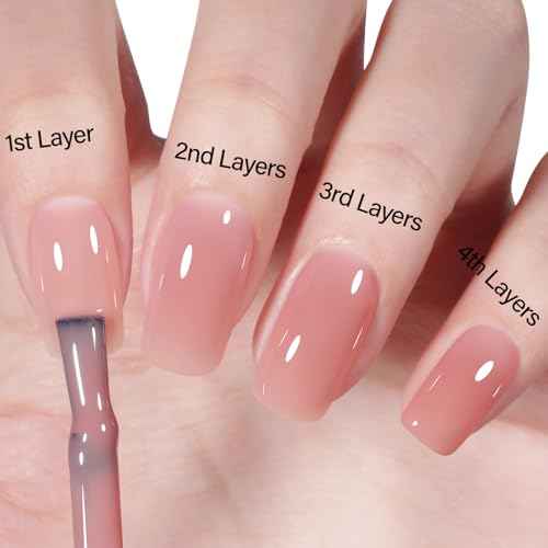 AILLSA Nude Pink Gel Nail Polish Misty Rose Jelly Gel Polish Neutral Sheer Translucent Gel Polish Long Lasting Light Pink Color Soak Off U V Gel for French Manicure Nail Art at Home 0.51 Oz