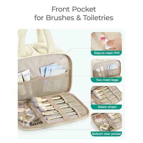 BAGSMART Travel Toiletry Bag, Puffy Large Toiletry Bag for Women, Lightweight Cosmetic Makeup Bag Organizer with Handle for Traveling, Accessories, Essentials, Toiletries (Black)