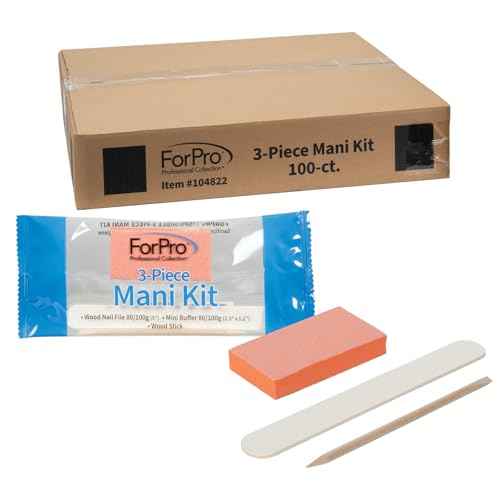 ForPro 3-Piece Mani Kit, 100-Count, Individually-Packed Manicure Set, White Wood Nail File 80/100 Grit, Orange Mini Buffer 80/100 Grit, Wood Stick